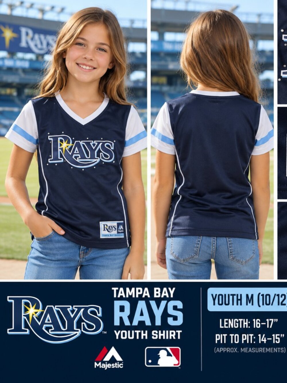 Tampa Bay Rays Majestic Fan Fashion Shirt – Youth M 10/12 – $23